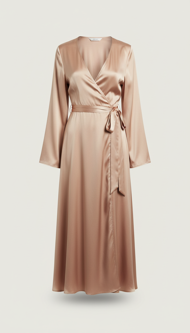 Silk Wrap Dress in Champagne Blush